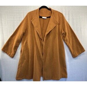 BRYN WALKER Long Open Cardigan Linen Blend Sweater Women Large Lagenlook Minimal